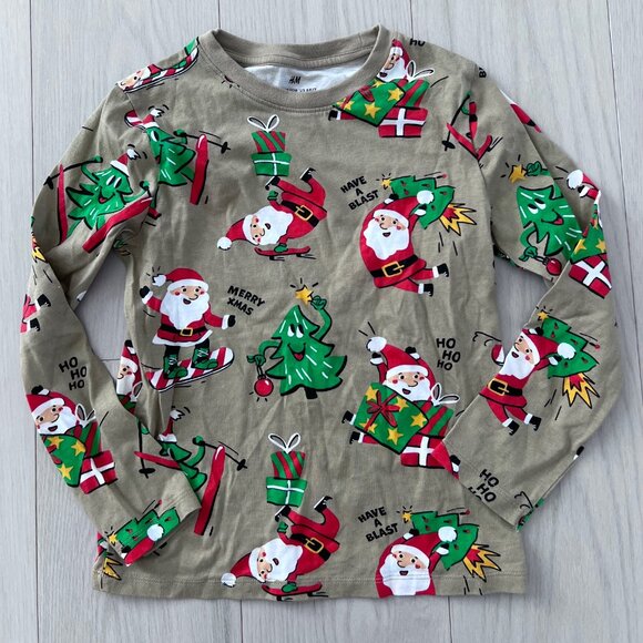 H&M Kids Christmas Santa Claus Print Holiday Pyjama Top ( Sz 6-8 yrs ) - Picture 1 of 2